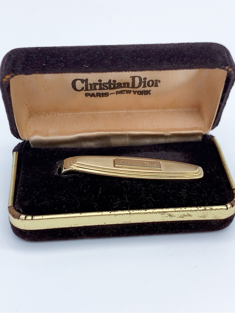 Vintage Christian Dior Gold Tie Clip in Original Case